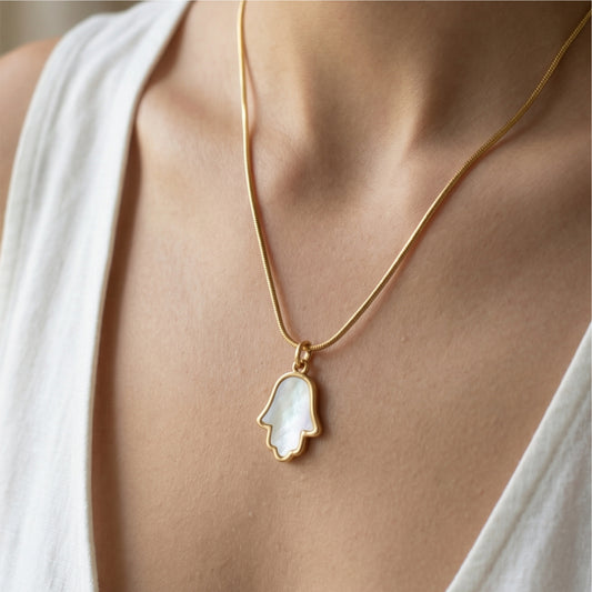 Hamsa Pearl Pendant Necklace