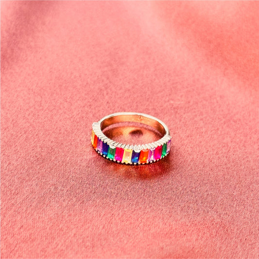 Silver Spectrum Emerald Ring