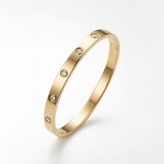 Gold Tone Crystal Studded Bangle Bracelet