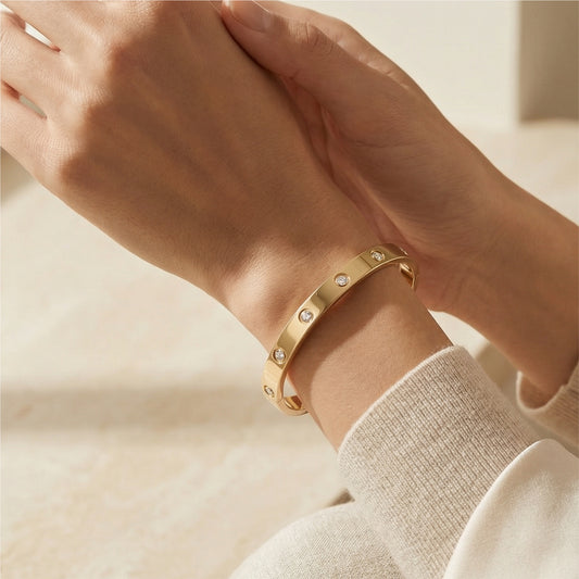 Gold Tone Crystal Studded Bangle Bracelet